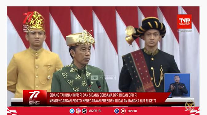 <p>Presiden Jokowi Widodo (Jokowi) saat menghadiri Sidang Tahunan MPR dan Nota Keuangan Presiden 2022. Dok Youtube.</p>