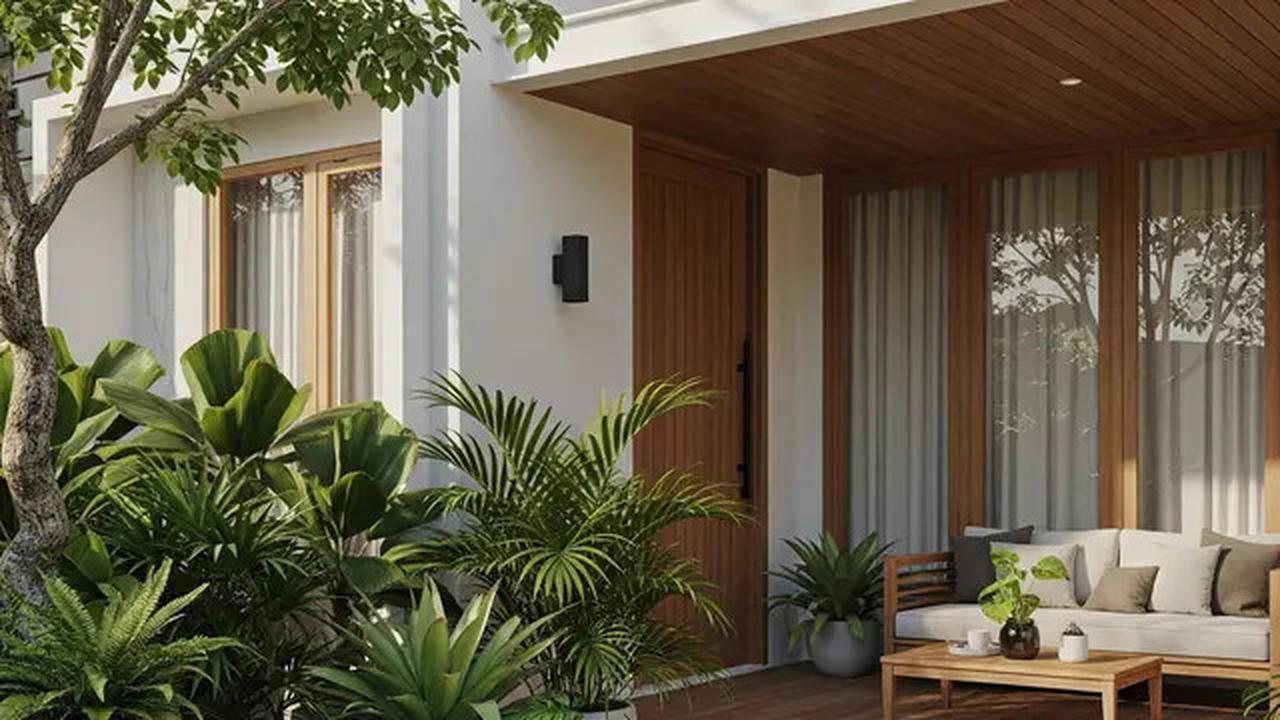 8 Desain Teras Batu Alam Kombinasi Kayu Ukuran 4x6 Konsep Tropis Terbaru 2025, Oase Alami di Rumah