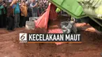 Sebuah truk mengangkut tanah oleng saat melintas di Karawaci, Tangerang, Banten. Truk terguling menimpa sebuah mobil berisikan empat penumpang dan saatu balita.