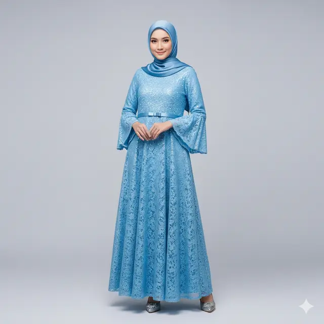 Gamis Pesta Kombinasi Brokat Full Payet. (via Gemini)