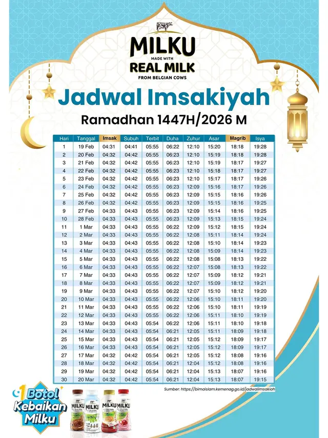 Jadwal Imsakiyah Ramadan 1447H/2026 M