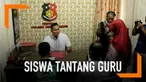Siswa SMP di Gresik yang sempat menantang gurunya berkelahi menyampaikan pengakuannya di kantor polisi.