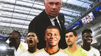 Real Madrid - Ilustrasi Pemain Real Madrid dengan Kylian Mbappe (Bola.com/Adreanus Titus)