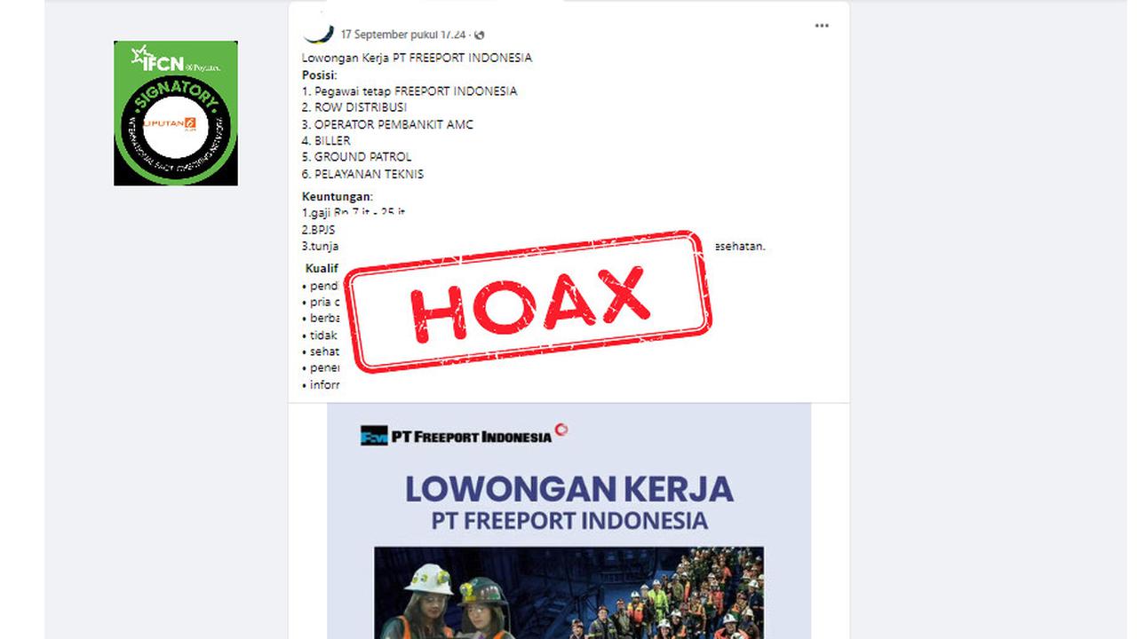 Tangkapan layar hoaks PT Freeport Indonesia
