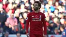 Salah baru-baru ini juga meraih gelar pemain terbaik afrika. Dengan penampilannya saat ini Mohamed Salah akan dibandrol 250 juta pound jika ada klub yang nekat ingin mendapatakan jasa pemain 26 tahun tersebut. (AFP/Geoff Caddick)