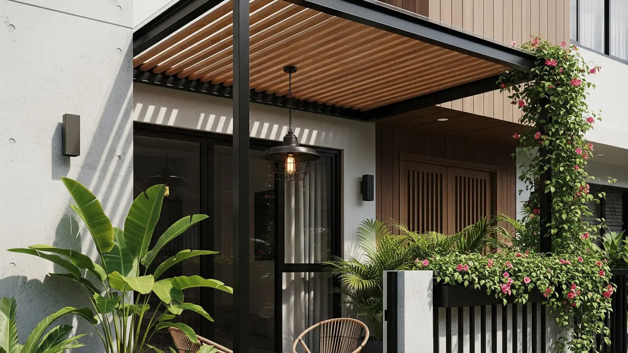 Model Kanopi Teras Rumah Minimalis dengan Lampu Gantung Estetik