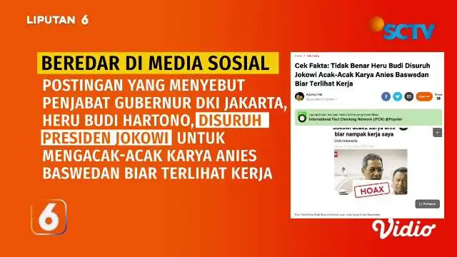 Belum lama ini beredar di media sosial, postingan yang menyebut Pj Gubernur DKI Jakarta, Heru Budi Hartono disuruh Presiden Jokowi untuk mengacak-acak karya Mantan Gubernur DKI Jakarta, Anies Baswedan untuk membuktikan kinerjanya. Benarkah demikian?