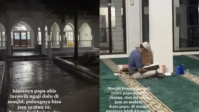 Perhatian seorang anak kepada ayahnya yang tengah beribadah di masjid.