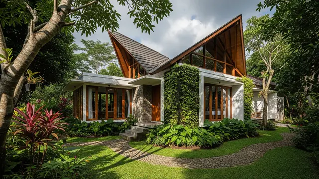 Desain Rumah Desa Tapi Modern Atap Butterfly/Gemini AI