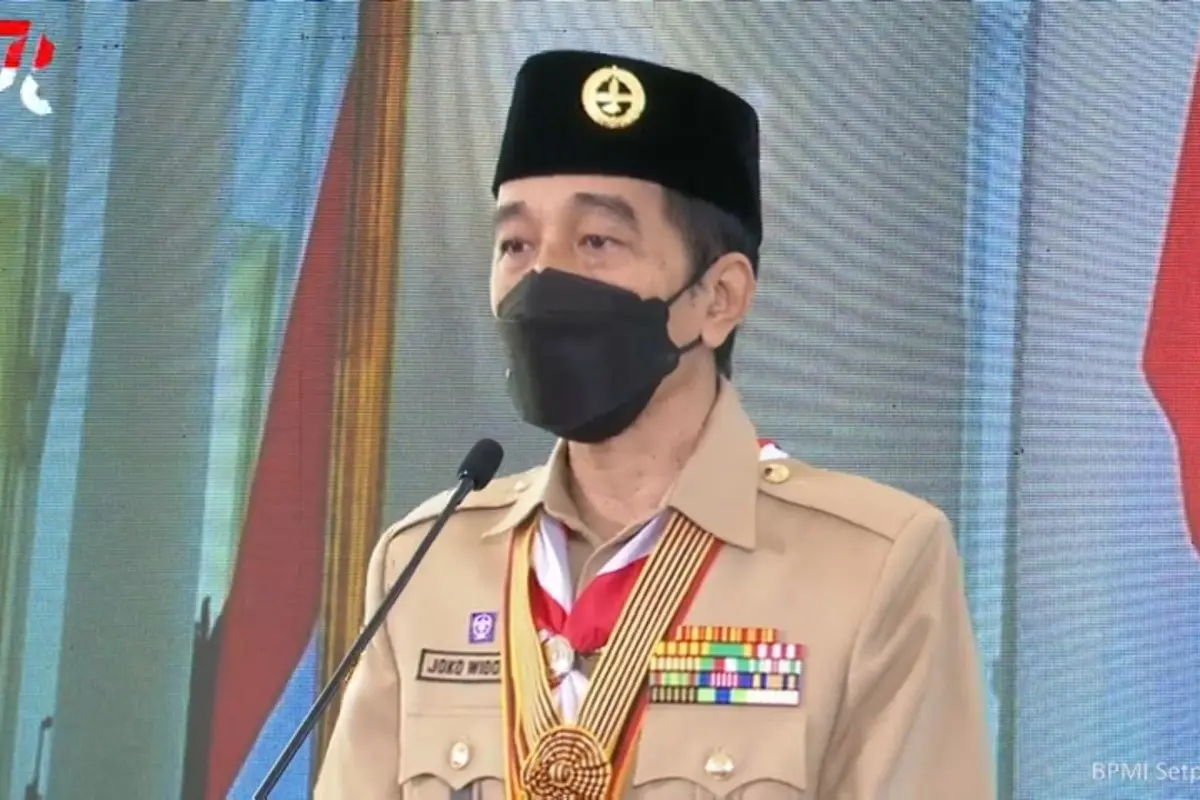 Presiden Jokowi dalam Peringatan Hari Pramuka Ke-60 Tahun 2021.