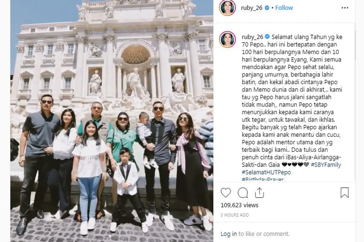 Unggahan Aliya Rajasa di hari ulang tahun sang mertua, Susilo Bambang Yudhoyono (SBY)