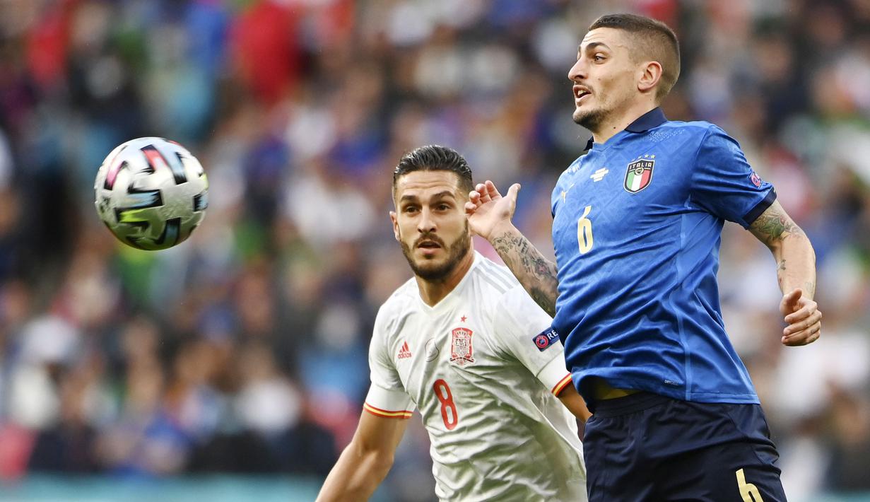 Peran Verratti yang sangat vital di lini tengah membuatnya menjadi salah satu pemain kunci dalam keberhasilan Italia menyabet titel juara Piala Eropa. (Foto:AP/Andy Rain)