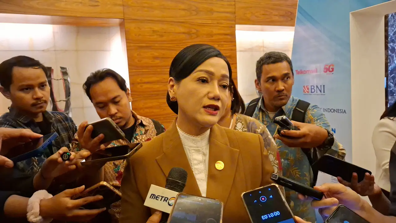 Ketua Dewan Komisioner OJK Friderica Widyasari Dewi di Grand Ballroom Kempinski, Jakarta, Kamis (3/9/2026). (Liputan6.com/Arief)