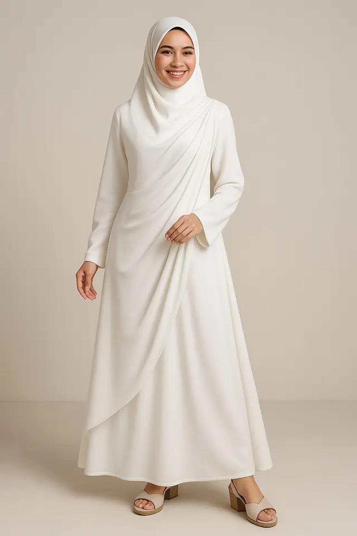 10 Inspirasi Gamis Syar'i Putih Mewah 2025, Ini Model yang Kekinian dan Stylish