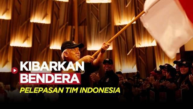 Berita Video, Menteri PUPR sekaligus CdM Asian Games 2022 (Basuki Hadimuljono) mengibarkan bendera Indonesia saat pelepasan kontingen Indonesia untuk Asian Games 2022 pada Selasa (19/9/2023)