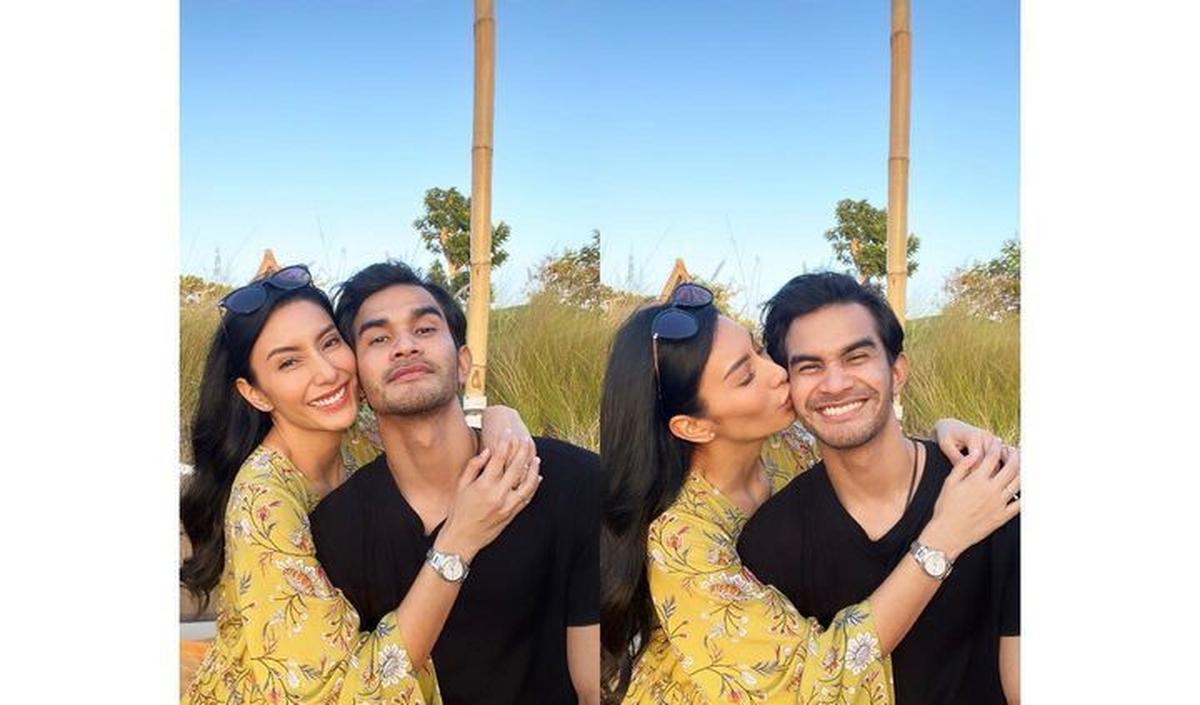 Deretan foto-foto kolase Tyas Mirasih dan Tengku Tezi di Bali. Tyas tampak merangkul mesra sang suami.&nbsp;<br>