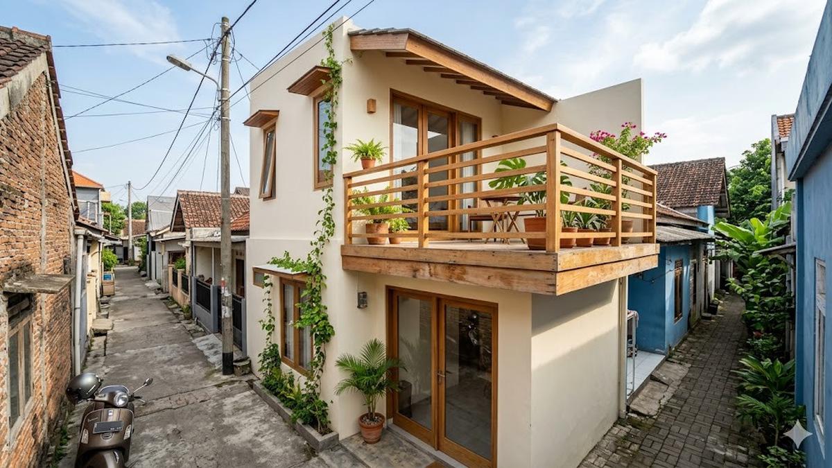 8 Contoh Rumah 2 Lantai Ada Balkon di Gang Kecil, Hunian Modern di Lahan Terbatas
