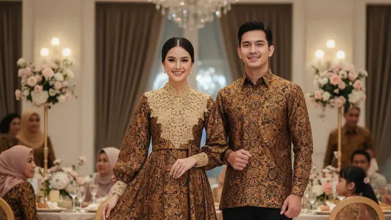 7 Inspirasi Model Gamis Batik Couple Brokat, Cocok buat Tampilan Kompak Keluarga Besar