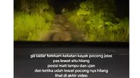 Penampakan menyerupai sosok pocong terekam kamera dasbor di mobil pengendara wanita yang sedang melewati jalanan rusak dan gelap. (TikTok @dizu19)