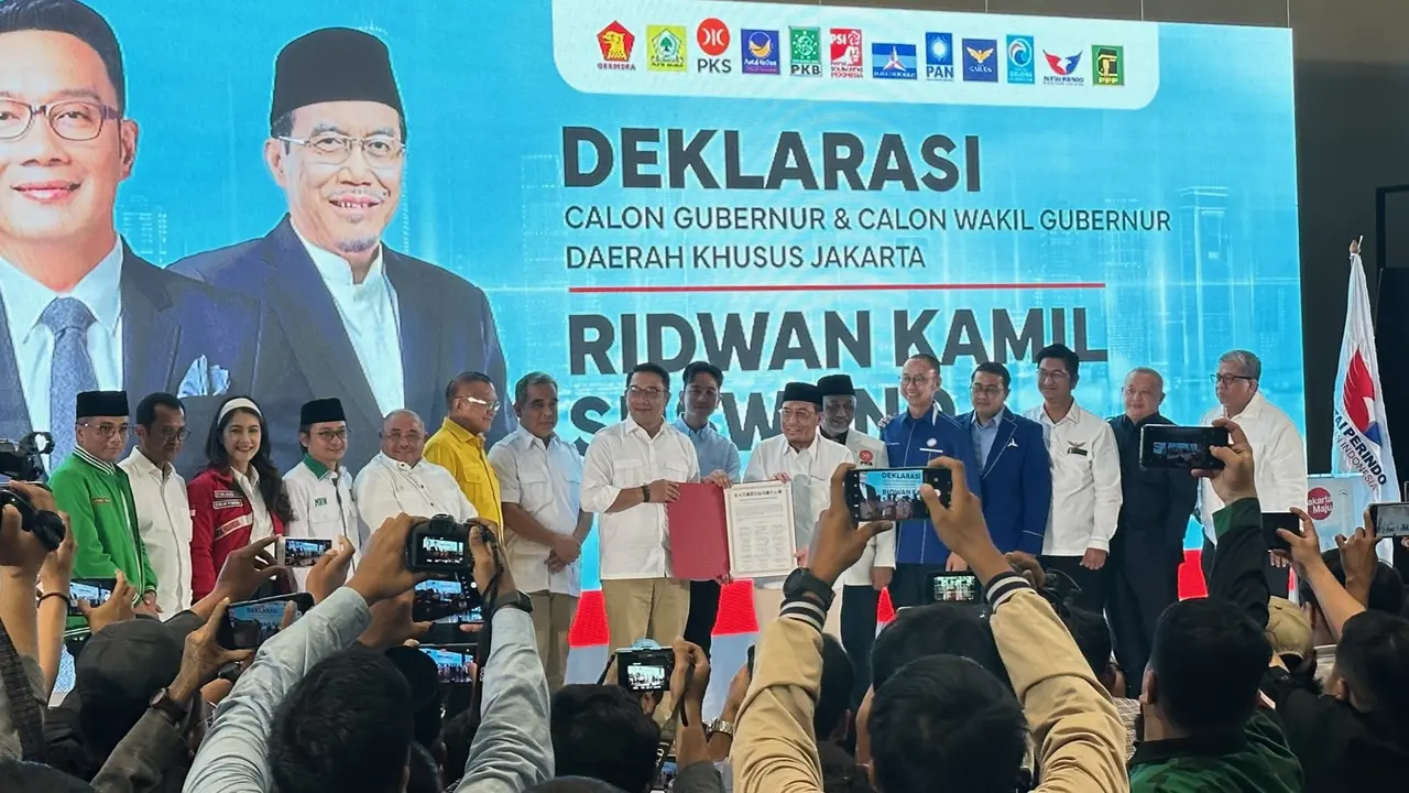Koalisi Indonesia Maju (KIM) Plus resmi mendukun terhadap bakal calon gubernur dan wakil gubernur Pilkada Jakarta 2024, Ridwan Kamil-Suswono.