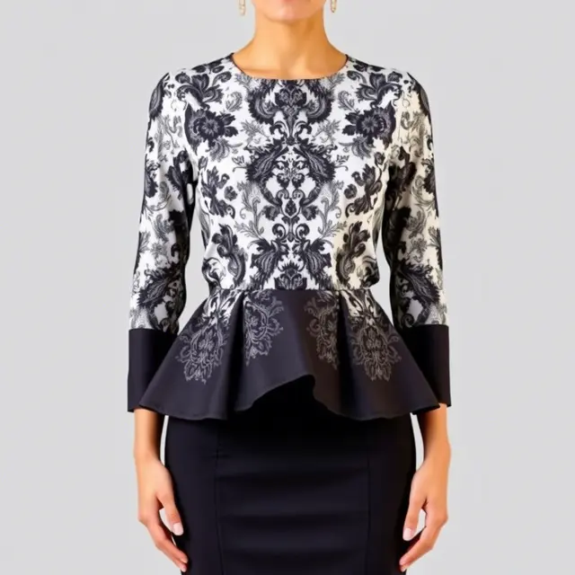 1. Blouse Batik Peplum dengan Lengan 3/4