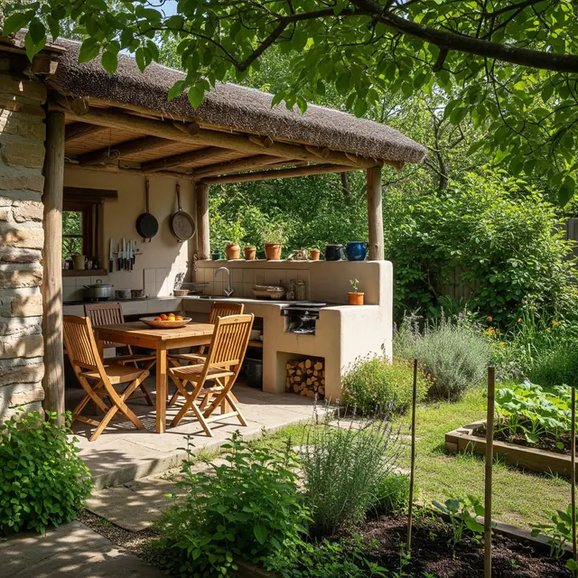 Desain Rumah Desa dengan Dapur Outdoor Sederhana (Image by Gemini AI)