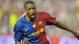 Barcelona&acute;s midfielder from Ivory Coast Yaya Toure celebrates after scoring against Athletic Bilbao during the Spanish King's Cup final match on May 13, 2009 at the Mestalla stadium in Valencia. AFP PHOTO / DIEGO TUSON 