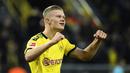 2. Erling Braut Haaland (10 gol) - Pemain berusia 20 tahun ini tampil mengagumkan bersama Borussia Dortmund di penyisihan grup Liga Champions 2019/2020. Haaland mampu mengemas 10 gol hanya dalam tujuh kali penampilan di Liga Champions. (AFP/Ina Fassbender)