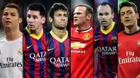 Cristiano Ronaldo, Lionel Messi, Neymar, Wayne Rooney, Andres Iniesta  dan Mesut Ozil