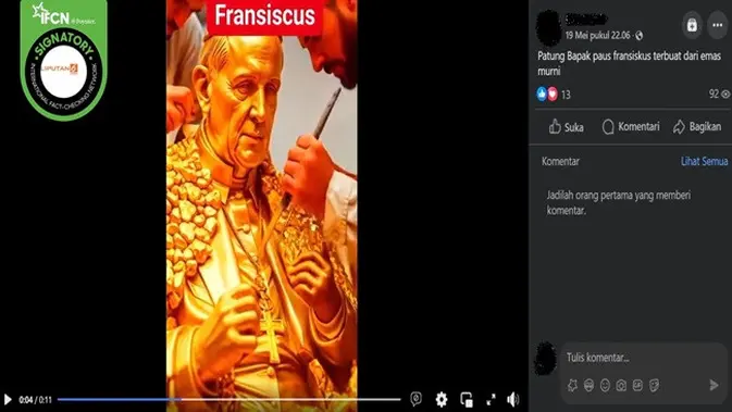 Klaim Video Pembuatan Patung Emas Paus Fransiskus: Fakta yang Tersingkap