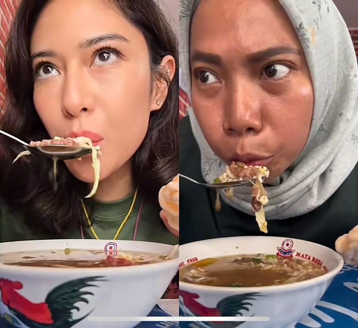 Viral! Wanita Ini Tiru Gaya Dian Sastro Makan Soto, Ekspresinya Mirip Banget
