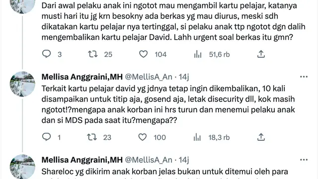 Cuitan pengacara David Ozora, Mellisa Anggraini. (Foto: Dok. Twitter @MellisA_An)