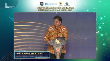 Menteri Koordinator bidang Perekonomian Airlangga Hartarto dalam Rapat Koordinasi Pusat dan daerah Pengendalian Inflasi 2022, di Jawa Timur, Rabu (14/9/2022).