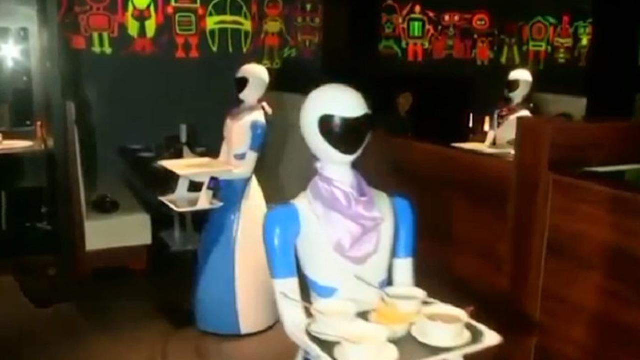 Tak hanya mengantar makanan, robot-robot ini di restoran India ini juga mengangkut piring-piring kotor yang telah digunakan (Capture/Sharjah24 News)
