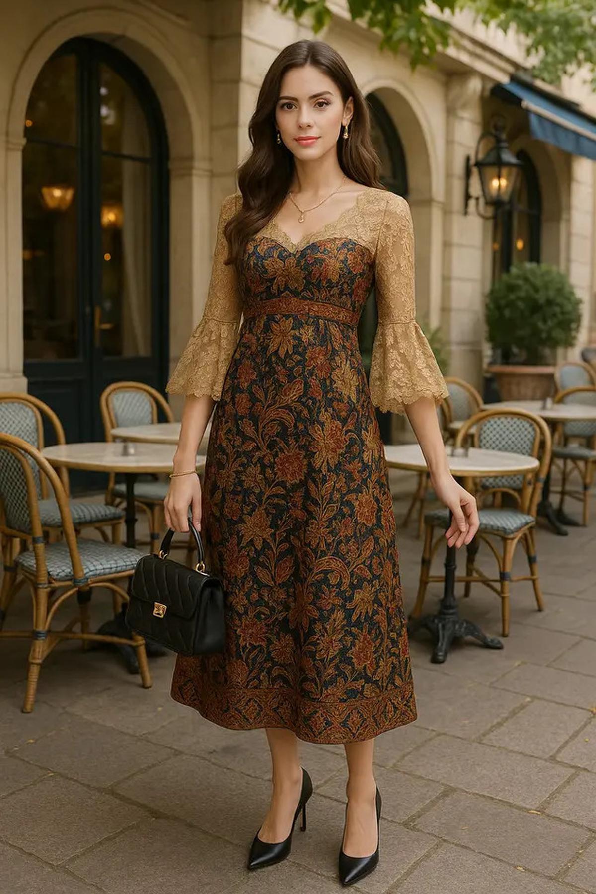 7 Pilihan Long Dress Batik Brokat Lengan Trompet, Mewah &amp; Unik untuk Acara Formal 2025