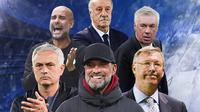 Ilustrasi - Pep Guardiola, Sir Alex Ferguson, Carlo Ancelotti, Jurgen Klopp, Jose Mourinho, Vicente del Bosque (Bola.com/Adreanus Titus/Geaby Fadhilatu Sholikha)