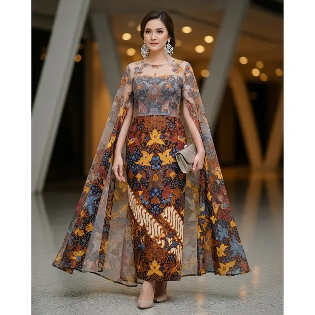 Model Long Dress Batik Kombinasi Modern 2025 (Image by Gemini)