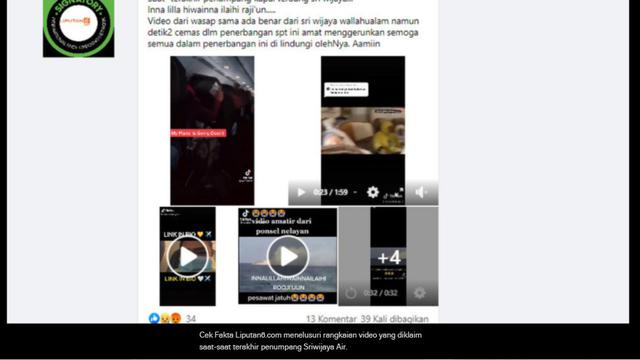 Cek Fakta Liputan6.com menelusuri rangkaian video yang diklaim saat-saat terakhir penumpang Sriwijaya Air.