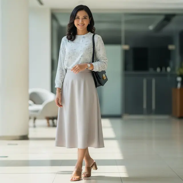 Ide Outfit Wanita Pertama Kali Masuk Kerja Setelah Libur Lebaran (Image by Gemini AI)