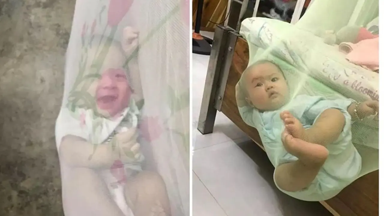 6 Potret Lucu Bayi Tersangkut Kelambu, Bikin Gemas