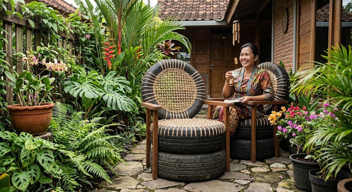 9 Ide Memanfaatkan Ban Bekas Menjadi Kursi Taman Unik, Sulap Limbah Jadi Furnitur