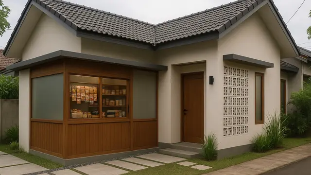 Desain Rumah L-Shape dengan Warung di Teras