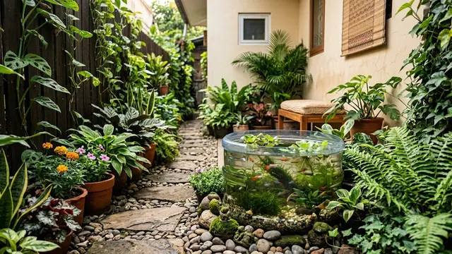 Kolam Mini dari Galon Bekas yang Dipadukan Mini Garden (AI Generated)