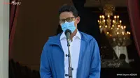 Sandiaga Uno saat menyampaikan pernyataan setelah ditunjuk sebagai Menparekraf di Istana Negara pada Selasa, 22 Desember 2020. (Tangkapan Layar YouTube Sekretariat Presiden)