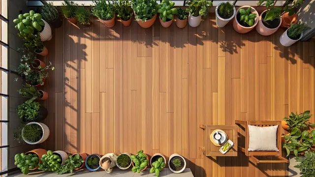 Inspirasi Rumah dengan Kebun Pangan Mengelilingi Teras (AI)