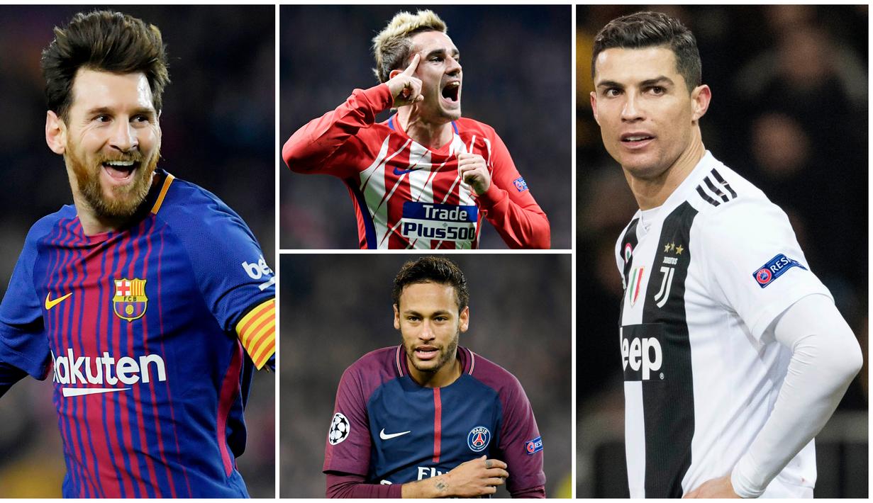 Bintang Barcelona, Lionel Messi, menjadi pemain dengan pendapatan tertinggi yaitu sebesar 130 juta Euro pertahun. Berikut 10 pesepak bola dengan pendapatan tertinggi di dunia. (Foto-foto Kolase AP dan AFP)