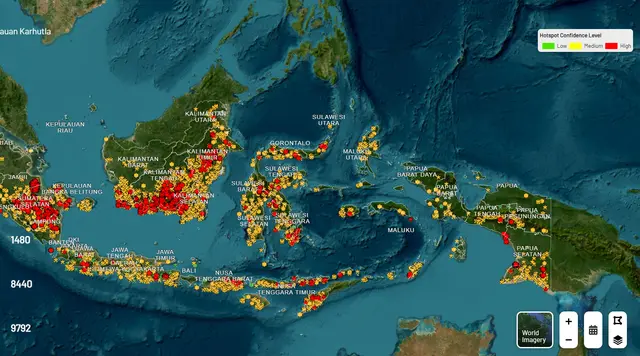 Sebaran Titik Api Karhutla di Kalimantan dan Sumsel Dalam 24 Jam Terakhir