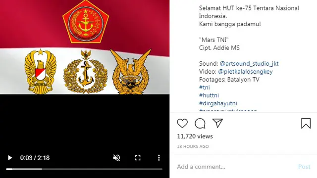 Addie MS Ucapkan selamat HUT ke-75 TNI