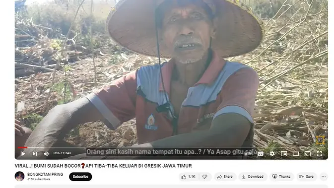 <p>Seorang lelaki yang diwawancari berbahasa Jawa identik dengan klaim video  muncul api setelah gempa di Tuban</p>
