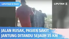 Jalan dari dan menuju Pedukuhan di Desa Wotgalih, Jatinegara, Tegal rusak. Seorang pasien penyakit jantung terpaksa ditandu sejauh puluhan kilometer menuju rumah sakit.